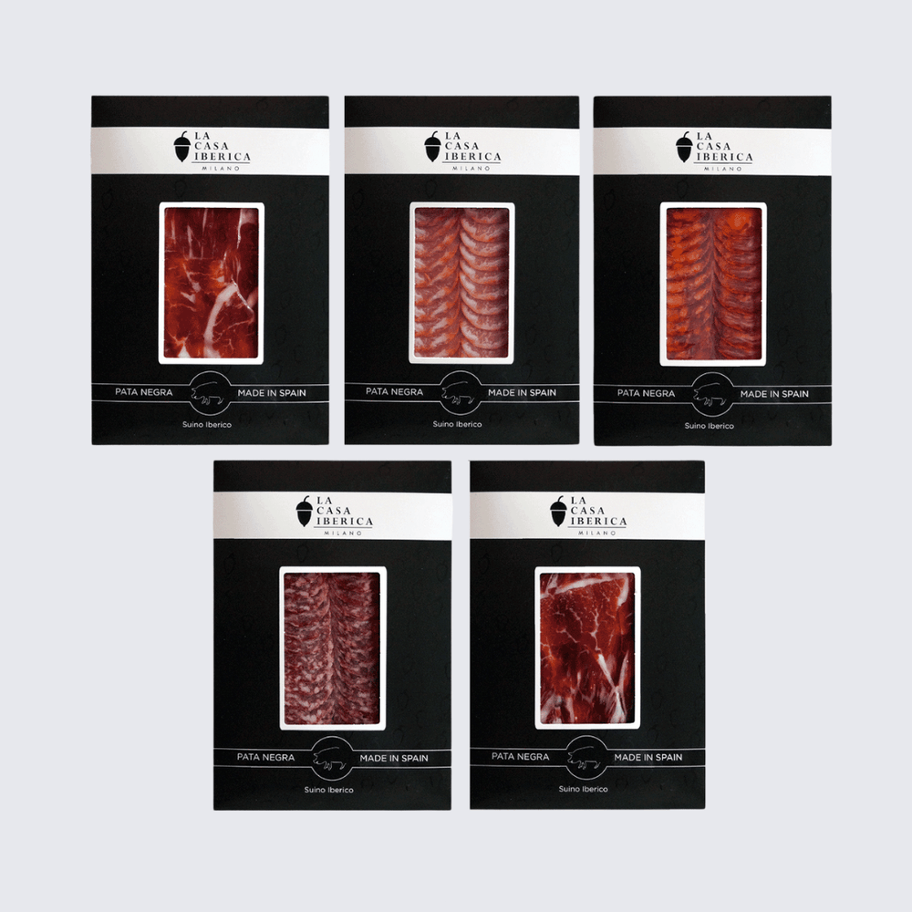 
                  
                    Scatola Affettati Iberici  La Casa Iberica - 5 x 100 gr/cad - La Casa Iberica Milano
                  
                